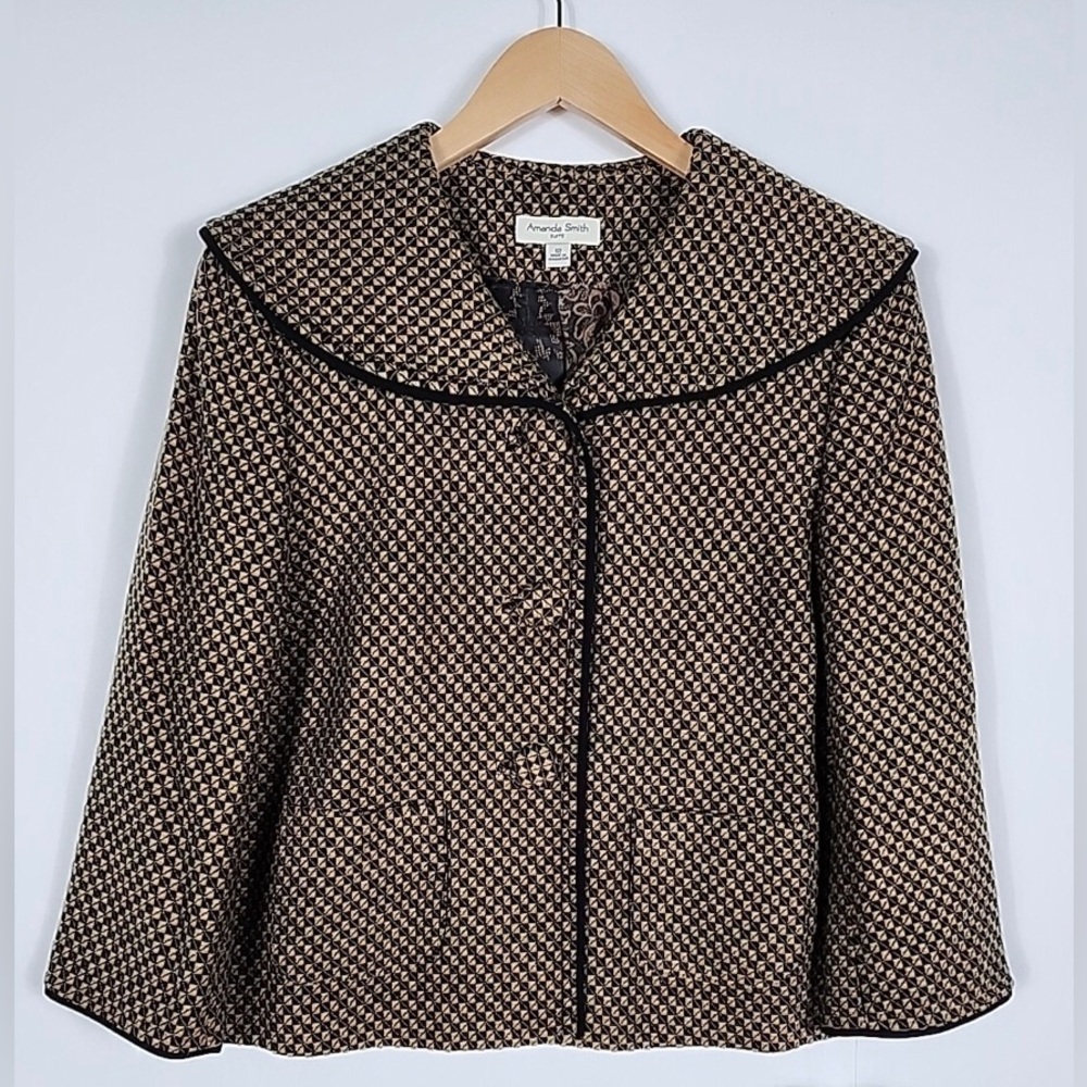 Amanda Smith Suit Jacket Dress Jacket Womens Size 12 Medium Brown Black Pockets - Picture 12 of 12